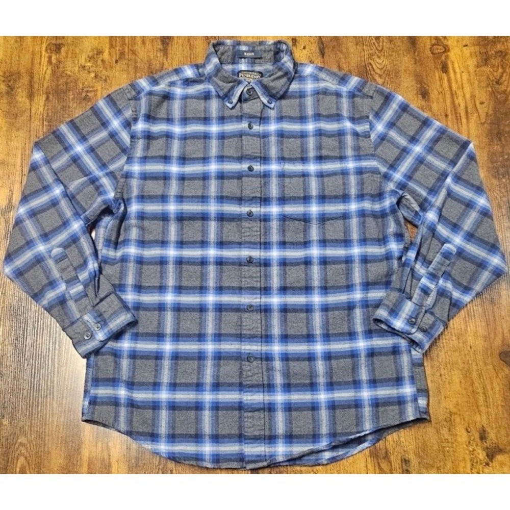 Pendleton Shirt Mason Flannel Blue Gray Plaids Button Down 100% Cotton Men's L